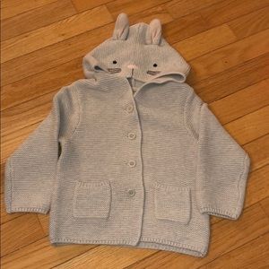 Grey cardigan with bunny detail on hood